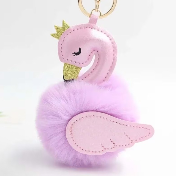 Accessories - Plush Swan Keychain with Gold Crown